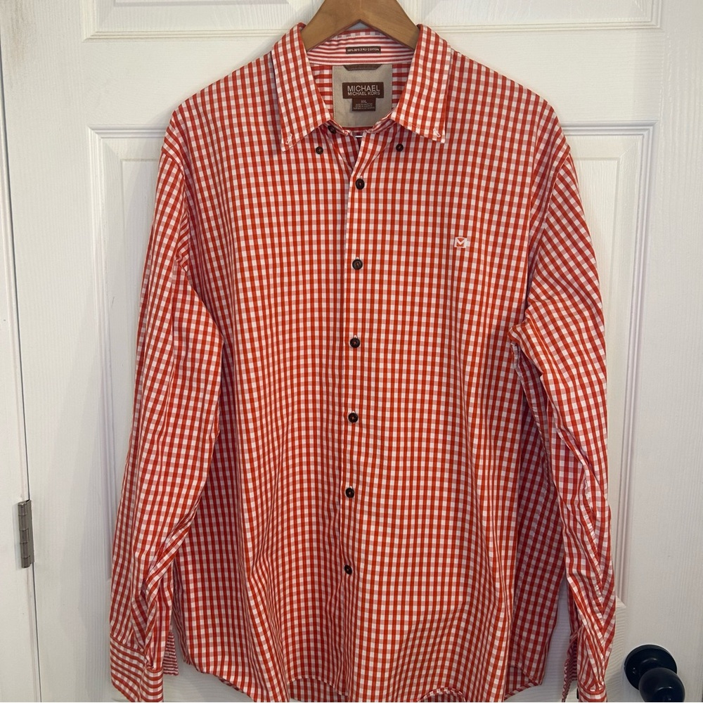 MICHAEL Michael Kors Orange and White Checkered Shirt